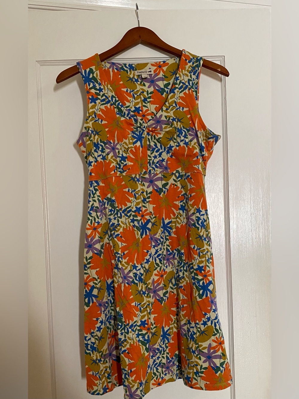 Toad&Co Rosemarie Sleeveless Dress Floral Midi Dress Orange & Blue
